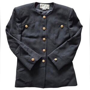Vintage Jones New York Womens Black Wool Blazer Jacket Sz 4 Gold Buttons Elegant